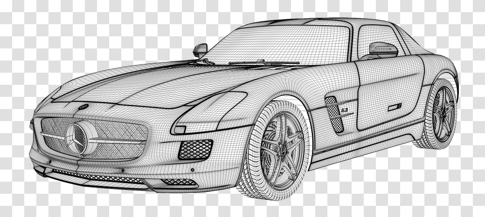 Amg Mercedes Sls Sports Car Drawing, Vehicle, Transportation, Art, Sketch Transparent Png