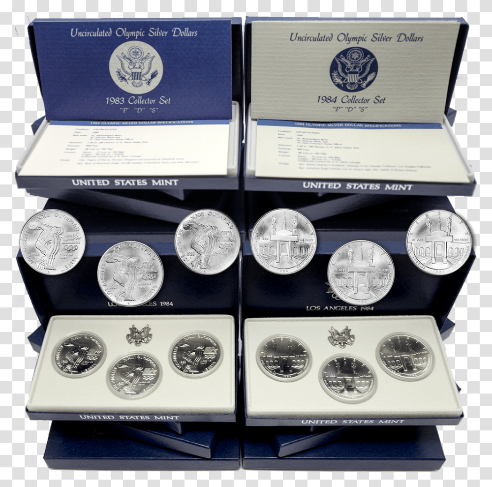 Amp 1984 P D S Uncirculated Olympic Silver Dollar Silver, Wristwatch, Coin, Money Transparent Png