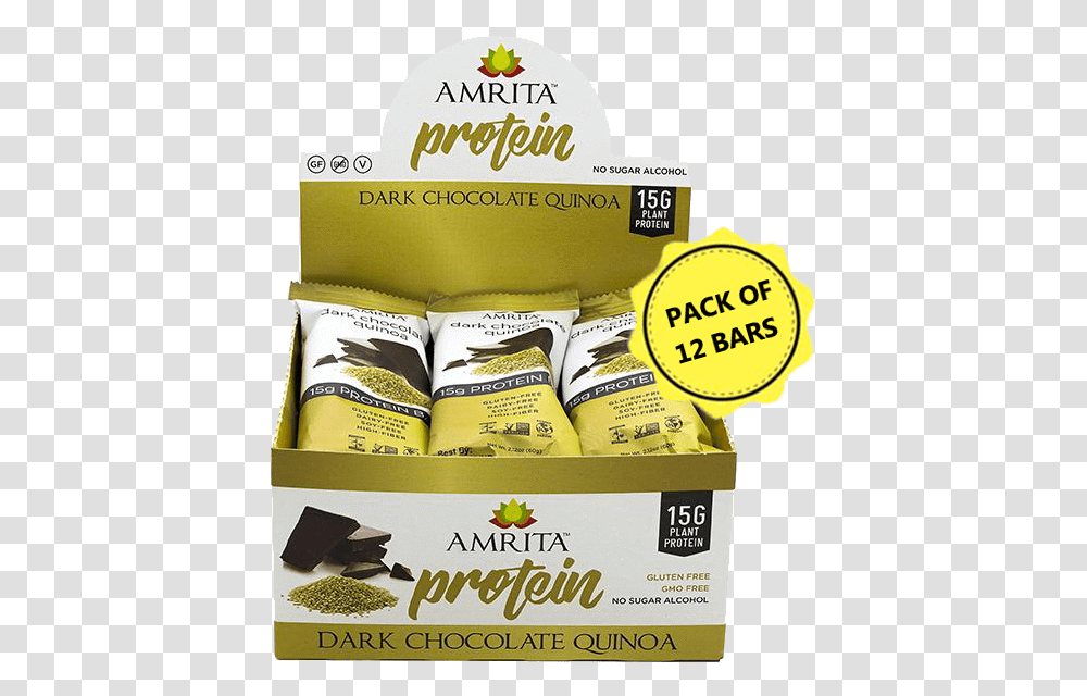 Amrita High Protein Dark Chocolate Quinoa Bars Food, Label, Plant, Paper Transparent Png