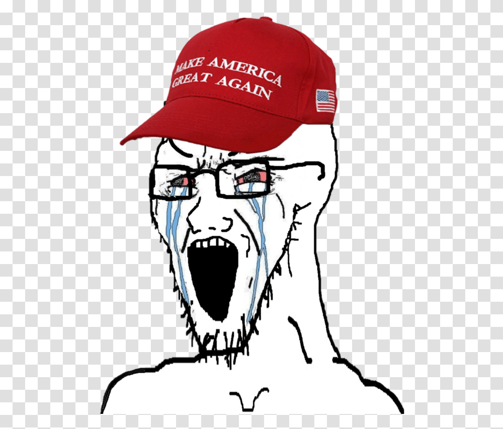 An Angry Maga Soyjak Soy Boy Face Know Your Meme Soyjack Crying, Clothing, Apparel, Baseball Cap, Hat Transparent Png