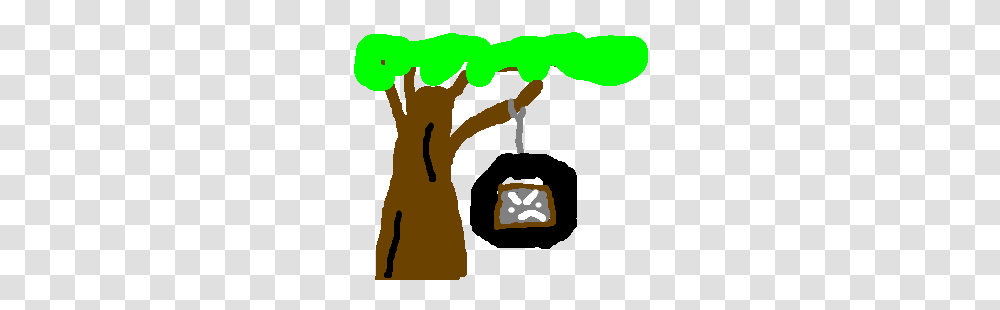 An Angry Tv Is Stuck In A Tire Swing, Plant, Bird, Animal, Tree Transparent Png