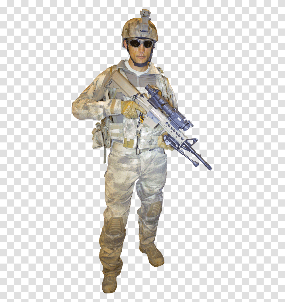An Army Operator Showing His Thermal Scopes Mounted Sniper, Gun, Weapon, Weaponry, Person Transparent Png