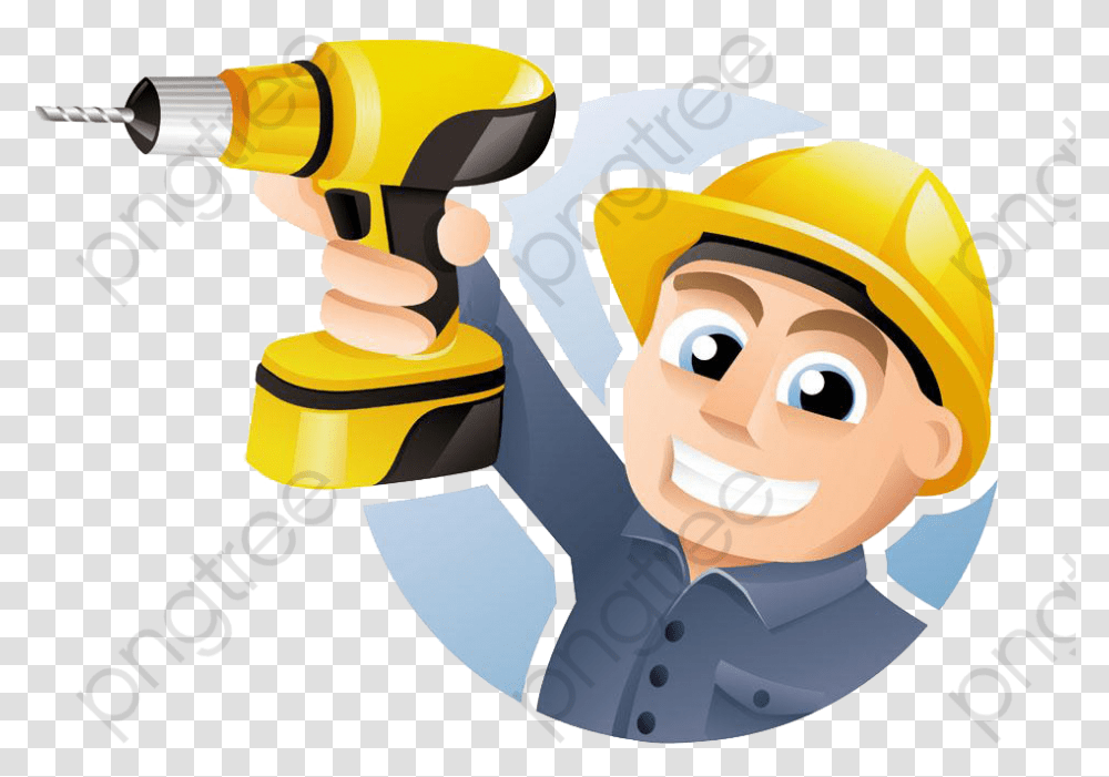 An Electric Tool Worker Safety Hat Hand Tools Cartoon Cartoon Hand Tools Safety, Power Drill, Helmet, Apparel Transparent Png