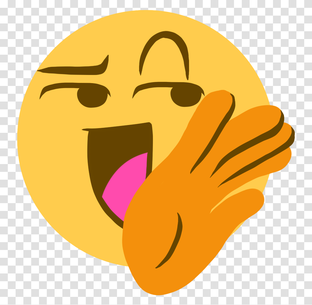 An Emoji Of A Smug Laugh With One Hand Raised To The Smug Laugh Emoji, Plant, Food, Vegetable Transparent Png