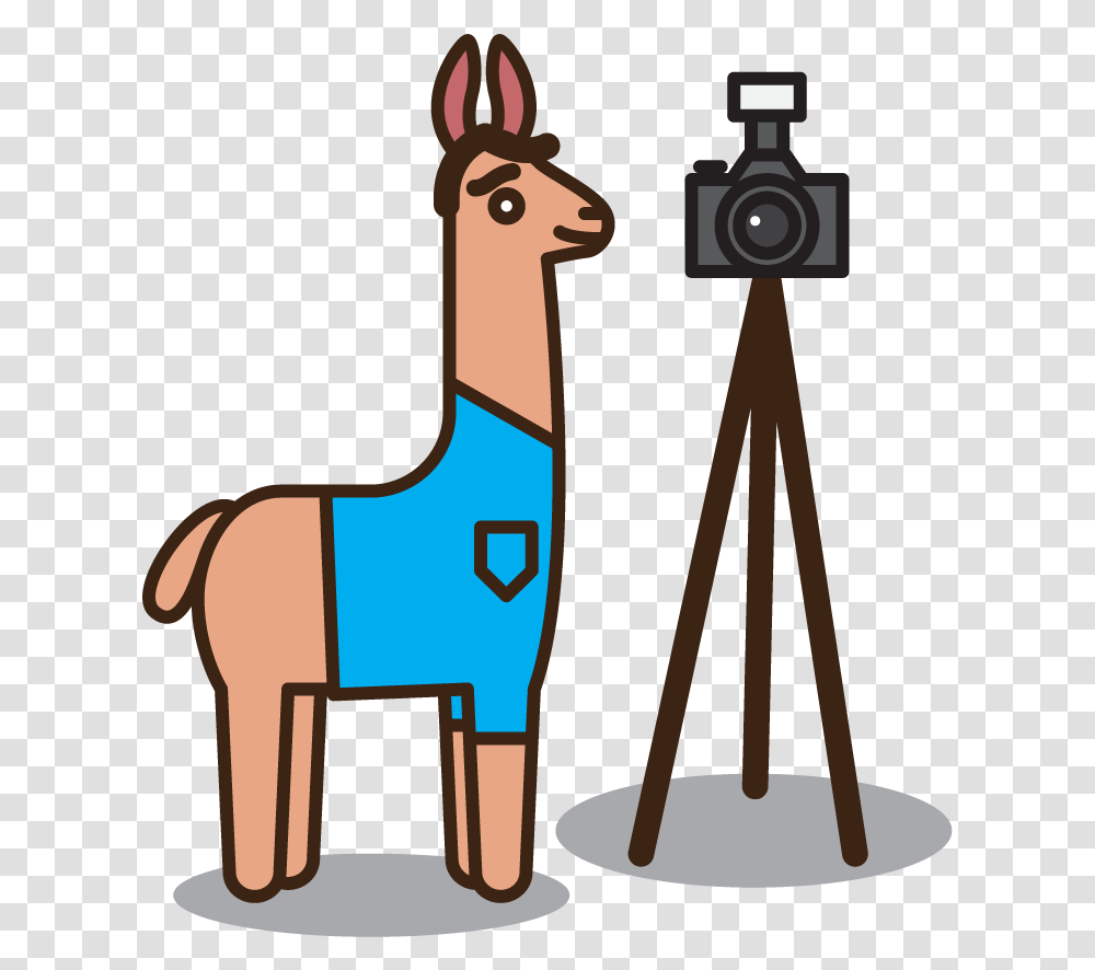 An Illustrated Cartoon Llama With A Camera On A Tripod Cartoon, Animal, Mammal Transparent Png