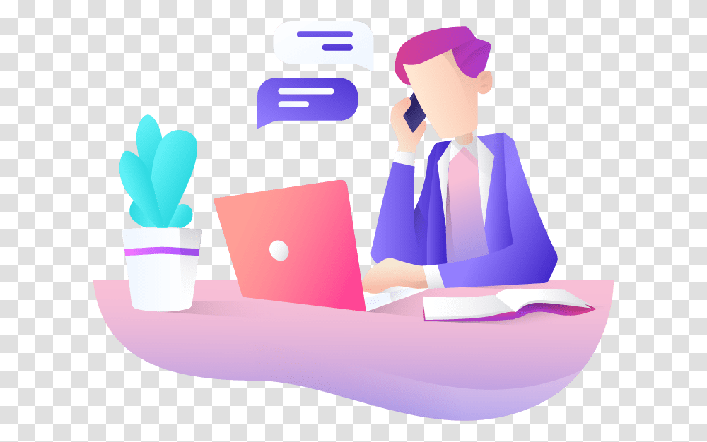 An Illustration Of A Man In A Suit Working On A Laptop, Person Transparent Png