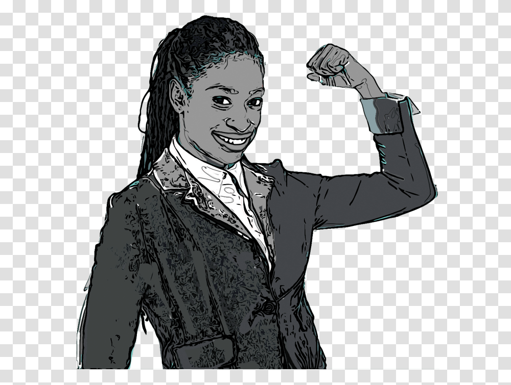 An Illustration Of A Woman With Fist Raised And Clenched Cartoon, Person, Sleeve, Long Sleeve Transparent Png