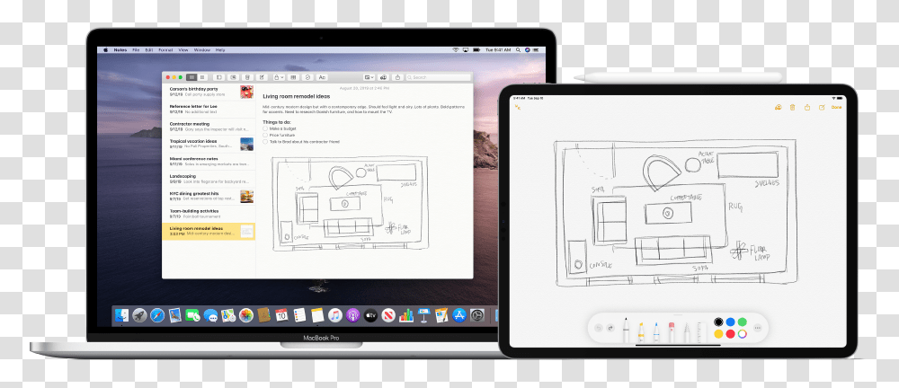 An Ipad Showing A Sketch And A Mac Next To It Showing Mac Os, Computer, Electronics, Tablet Computer, Monitor Transparent Png