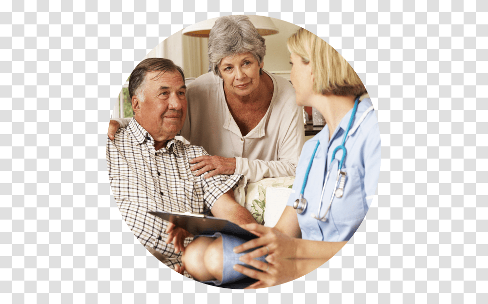 An Old Couple Talking To A Nurse Long Term Care, Person, Human, Apparel Transparent Png