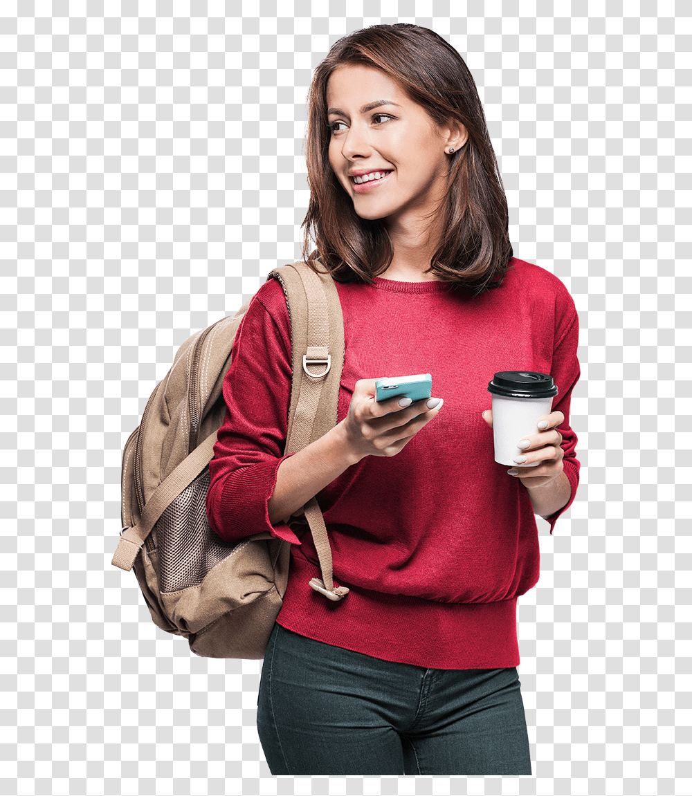 Ana G Student With Phone, Person, Female, Photography, Bag Transparent Png