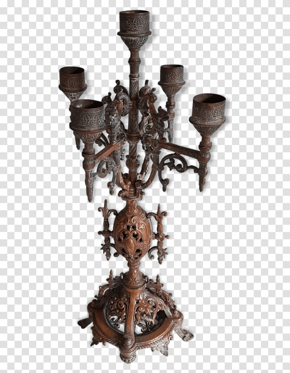Ancient Neo Gothic Candelabra With Winged Dragons Chandelier, Lamp, Bronze Transparent Png