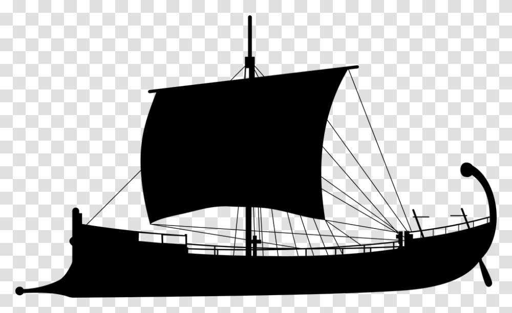 Ancient Ship Silhouette Antiquity Sailing Boat Ancient Greek Ship Silhouette, Gray, World Of Warcraft Transparent Png