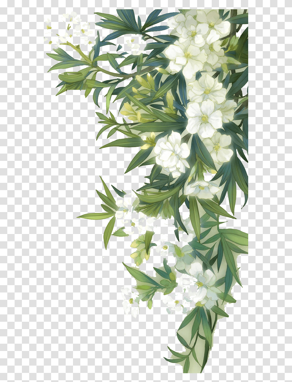 And Familiar Leaves Watercolour Green Blooming Wild Green White Flowers, Plant, Floral Design, Pattern, Graphics Transparent Png