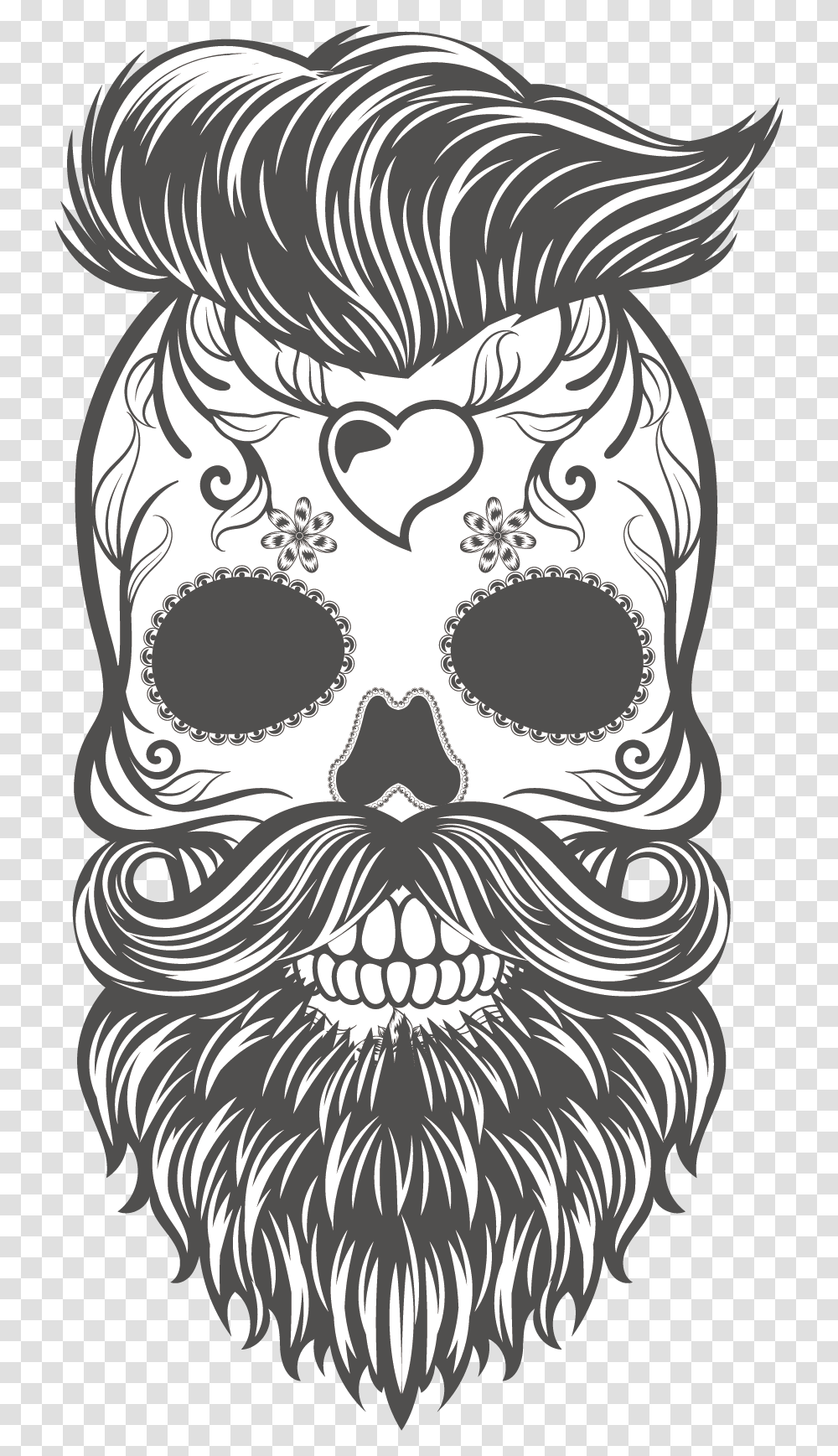 And Skull Painted Calavera Sticker Hand Vector Clipart Sugar Skull Beard, Doodle, Drawing, Rug, Face Transparent Png