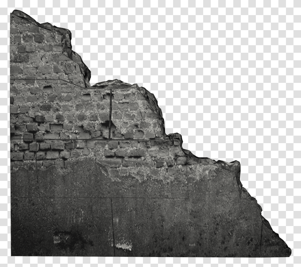 And Whitewallmonochrome Photographyhistoric Wallescarpmentc Broken Wall Background, Building, Architecture, Ruins, Triangle Transparent Png