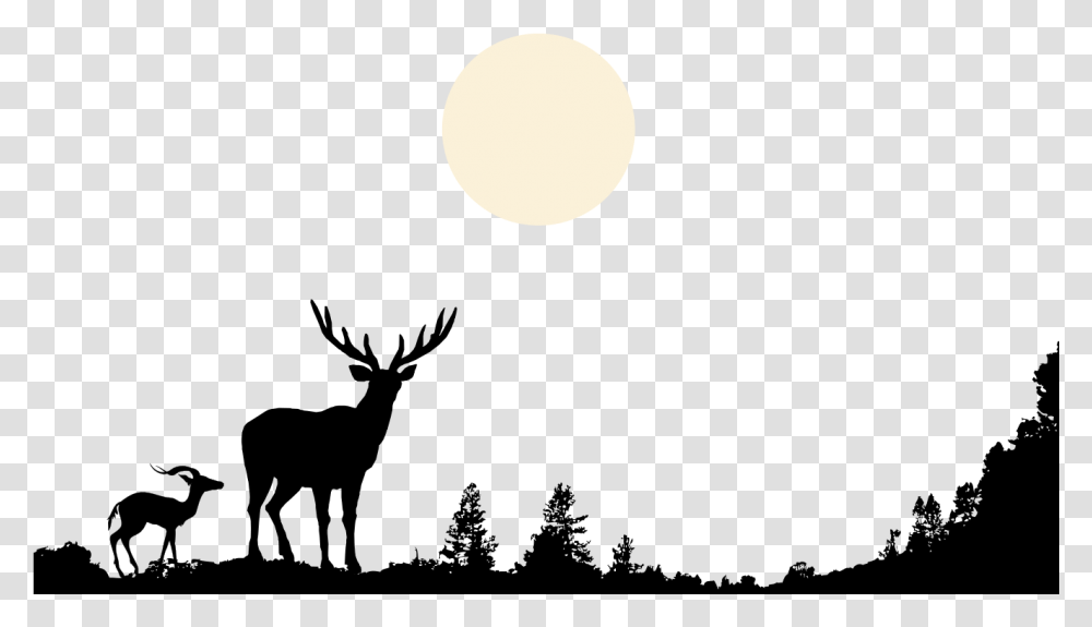 And Wildlife Silhouette Nature Deer Moon Black Clipart Shadow Of A Deer, Night, Astronomy, Outdoors, Face Transparent Png