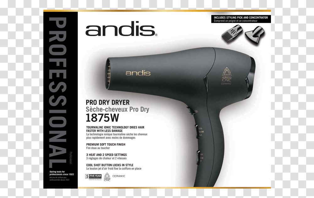 Andis Pro 1875 Dryer, Blow Dryer, Appliance, Hair Drier Transparent Png