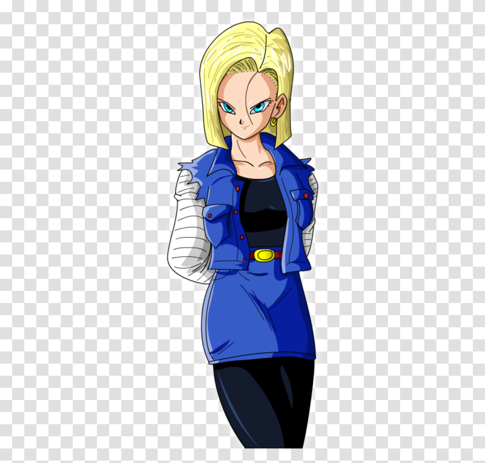 Android 18 1 Image Dragon Ball Z Old Android, Clothing, Coat, Person, Jacket Transparent Png
