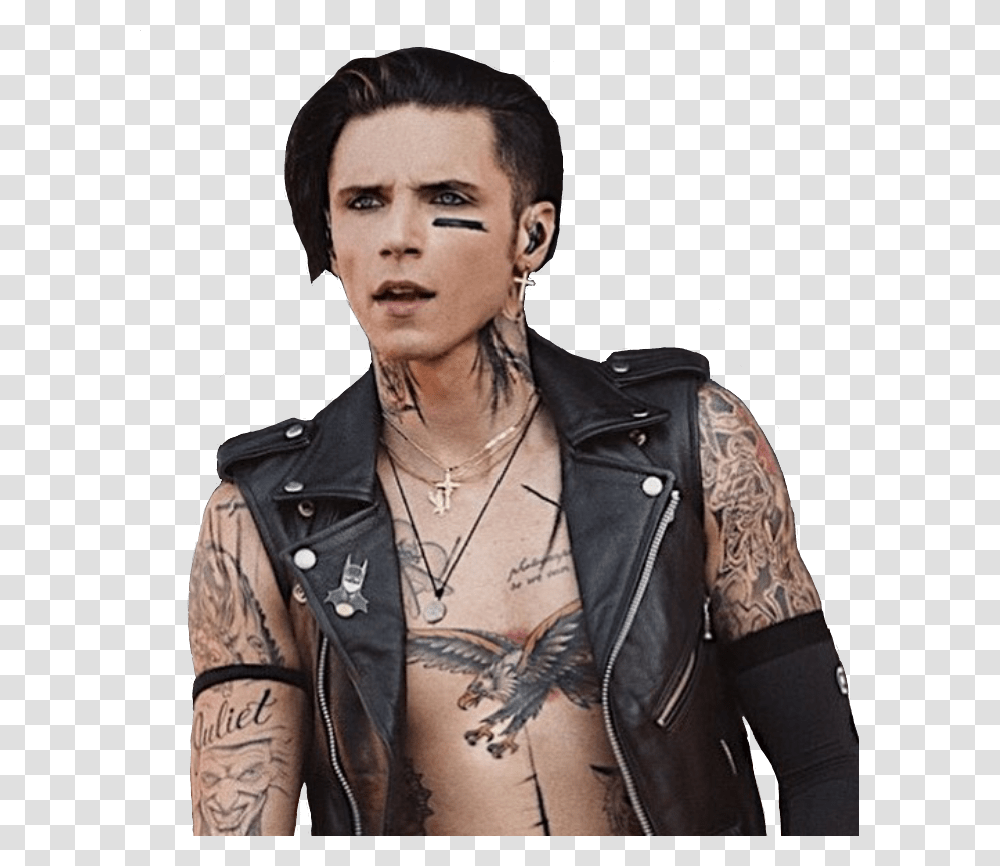 Andy Andybiersack Andysixx Andyblack Leather Jacket, Skin, Tattoo, Person, Human Transparent Png