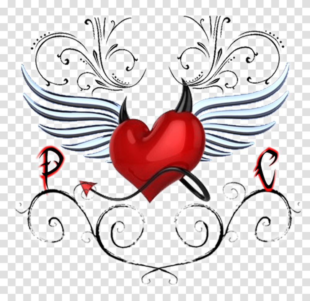 Angel Amp Devil Management Corazon Con Alas Aureola Y Cuernos, Heart, Drawing, Doodle Transparent Png
