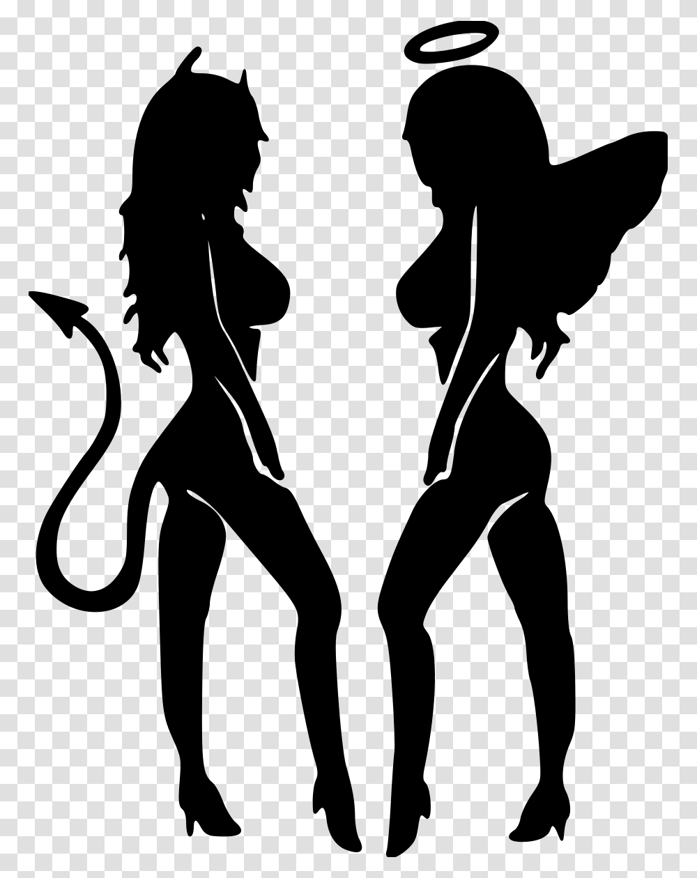 Angel And Devil Girl Silhouette, Gray, World Of Warcraft Transparent Png