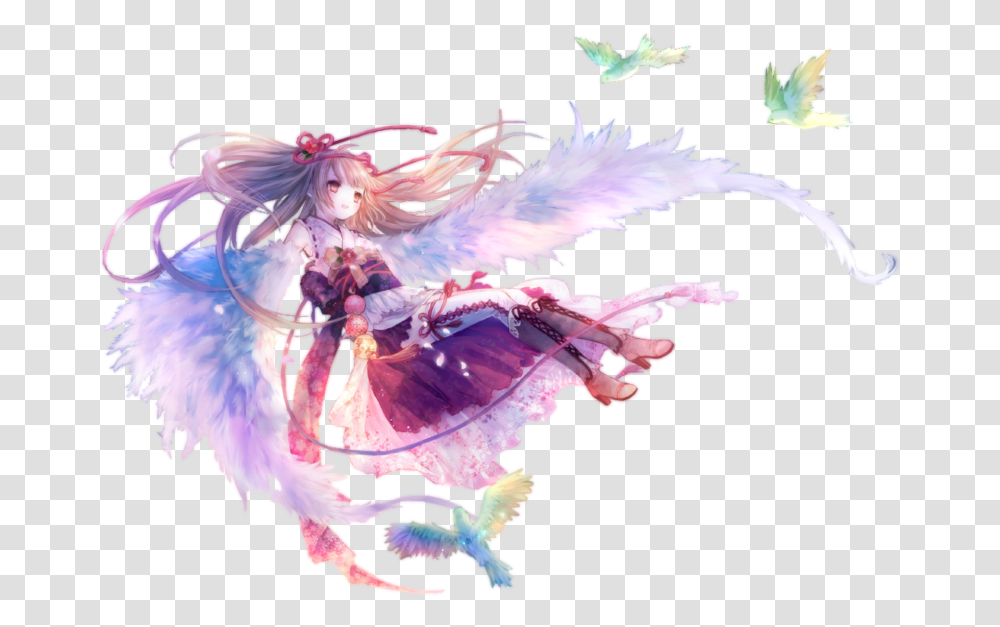 Angel Anime Girl Flying, Flower, Plant Transparent Png