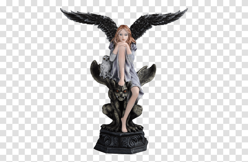 Angel Atop Gargoyle Statue Gothic Statues, Figurine, Archangel, Person Transparent Png