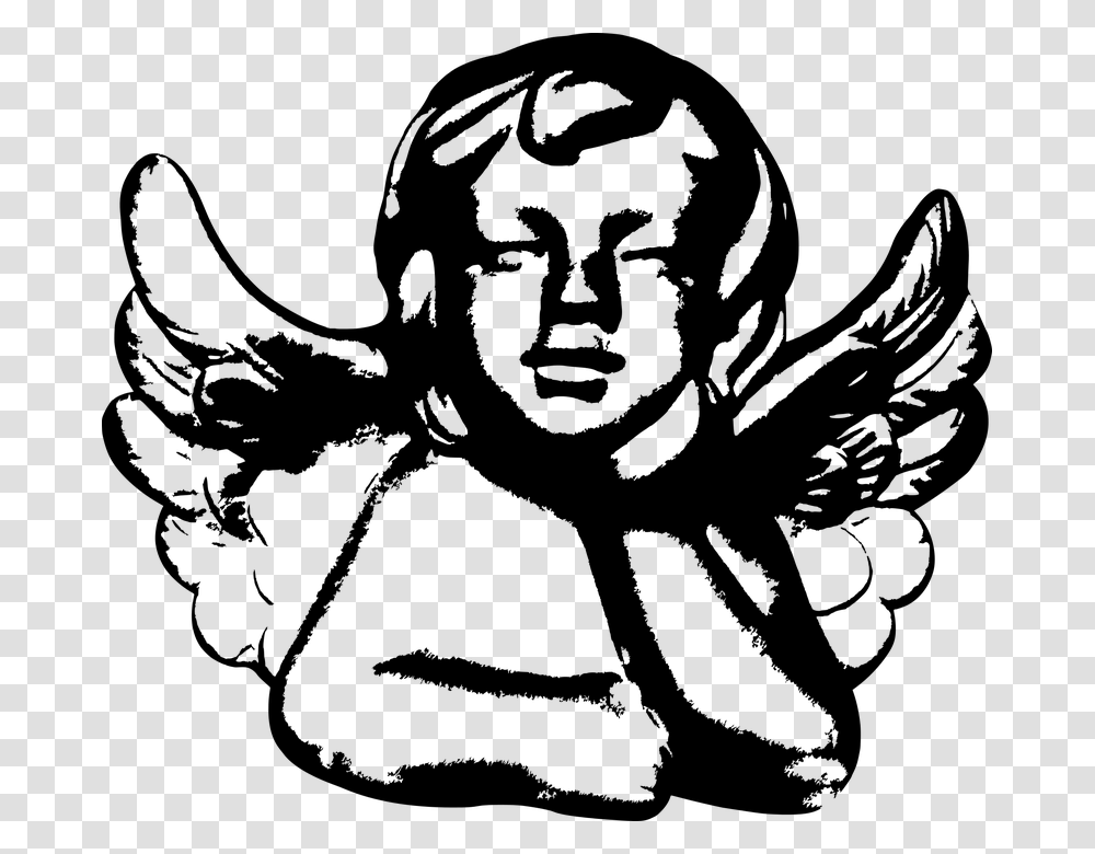 Angel Baby Cherub Leaning Non Human Beings Cherub Angel Silhouette, Gray, World Of Warcraft Transparent Png