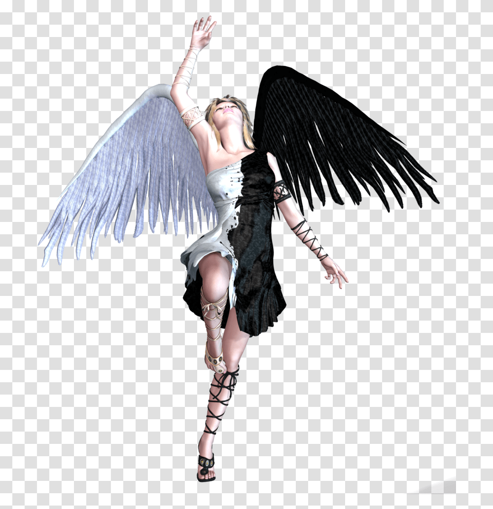 Angel Blk And White Wings Variety Fallen Angel, Person, Human, Archangel Transparent Png