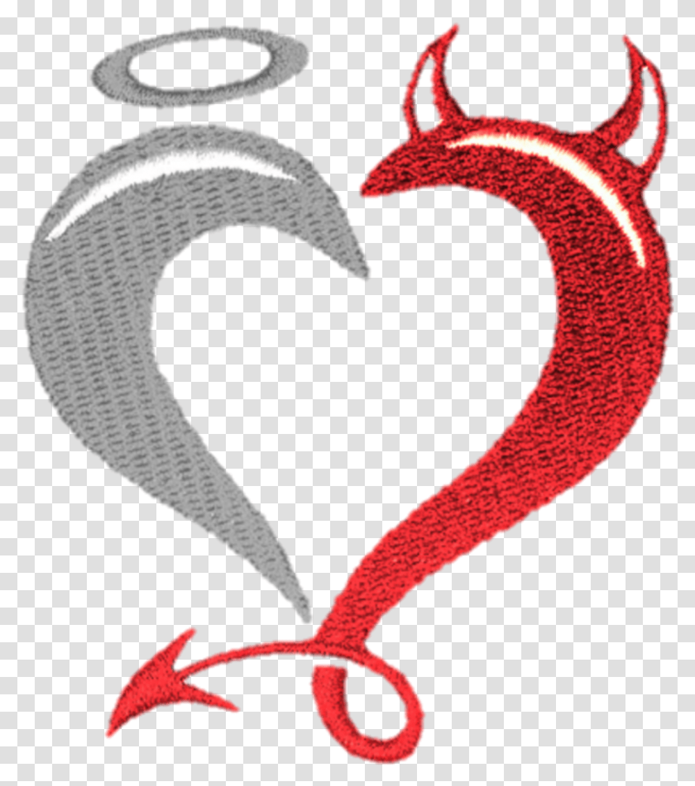 Angel Devil Good Bad Happy Sad Halo Horns Together Angel Devil Heart Tattoo, Rug, Symbol, Text, Label Transparent Png