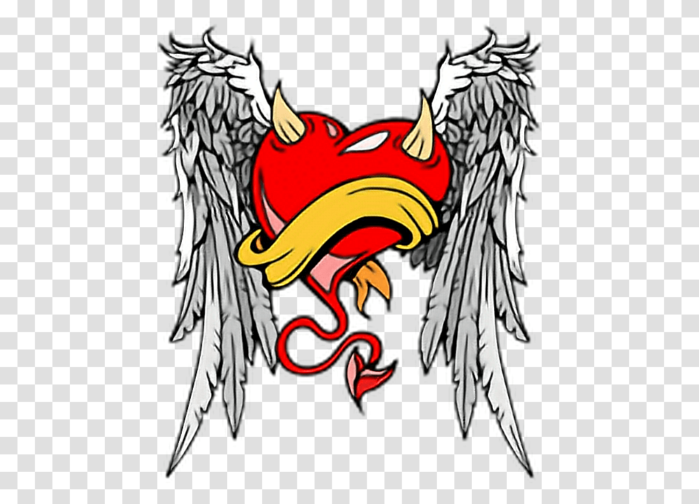 Angel Devil Heart Tattoo Red Wings Horns Angel With Devil Horns, Dragon, Archangel, Eagle, Bird Transparent Png