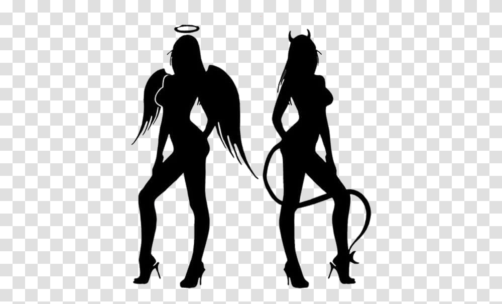 Angel Devil Silhouette Naughty Angel And Devil, Person, Duel, Stencil, People Transparent Png