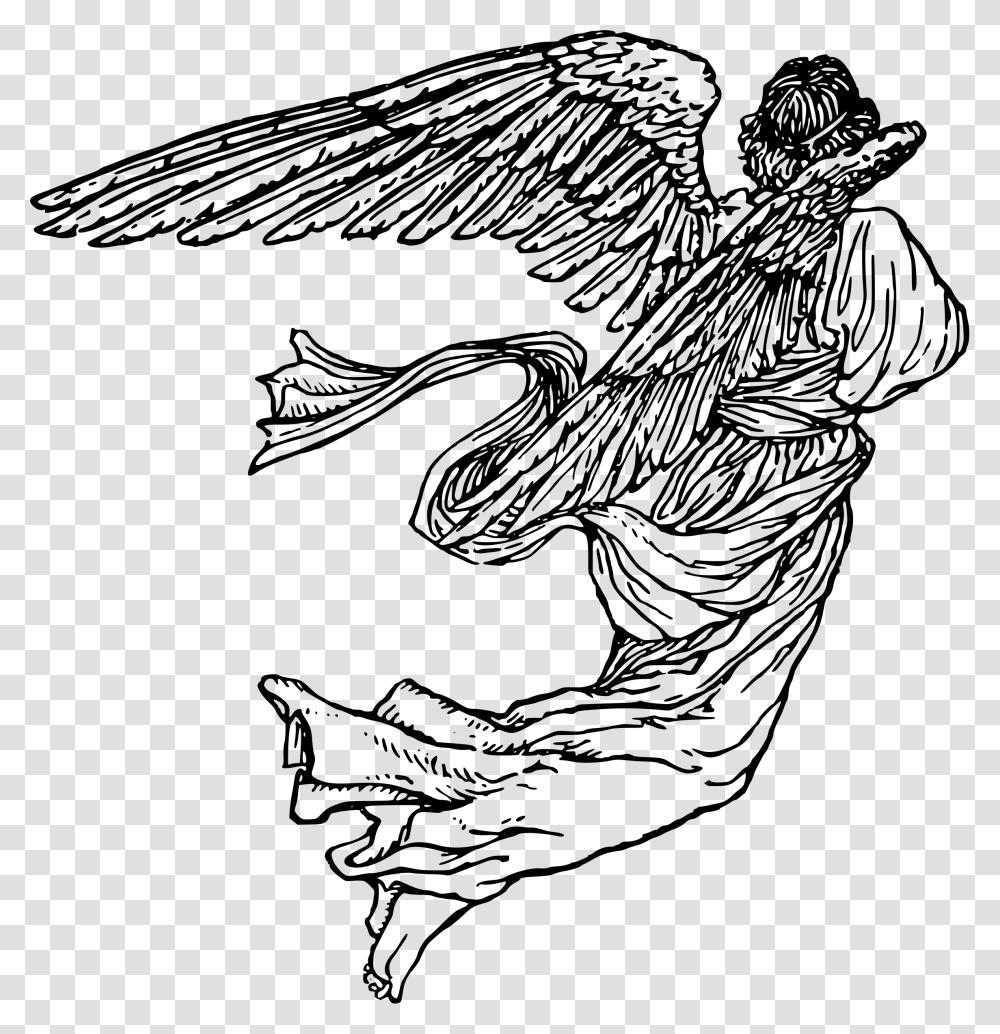 Angel Drawing Black White Angel Drawing, Gray Transparent Png