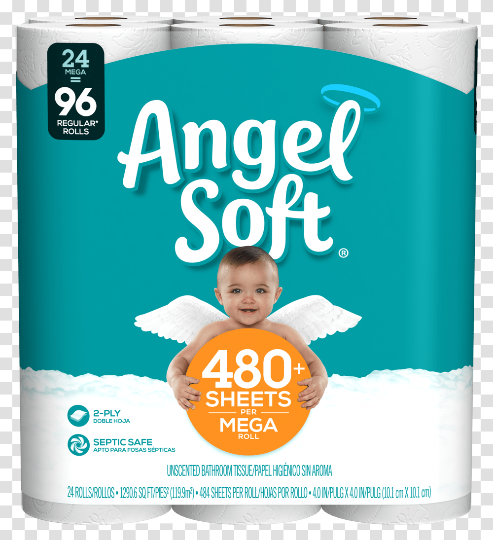 Angel Soft Toilet Paper 12 Mega Rolls, Person, Human, Advertisement, Flyer Transparent Png