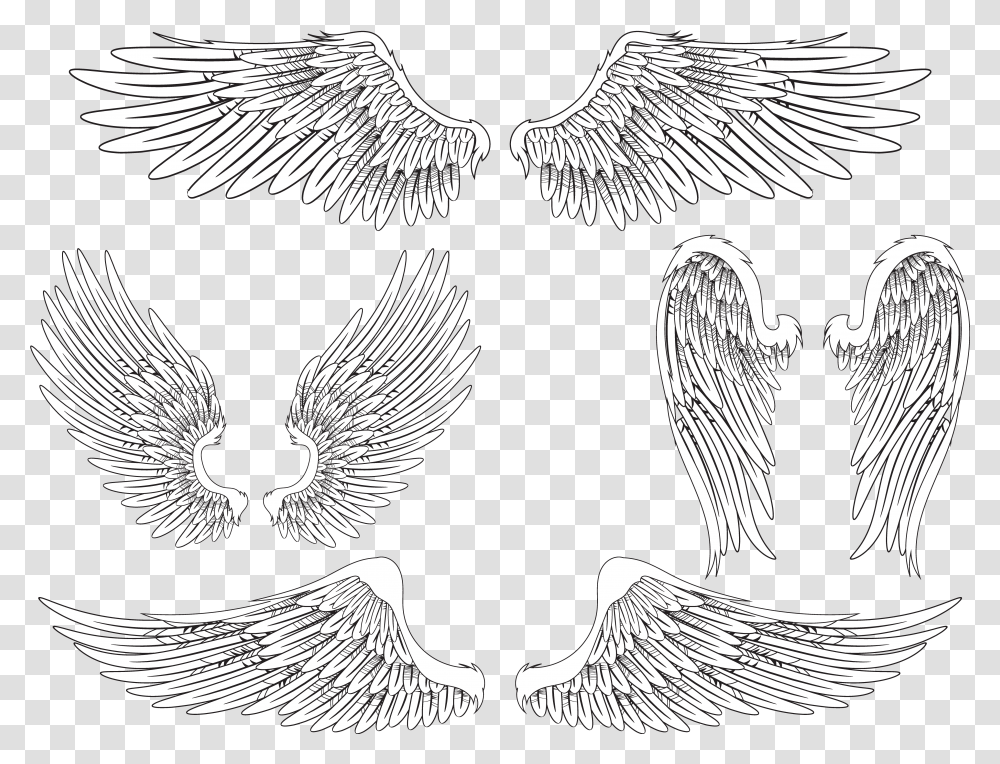 Angel Wing Bird Feather Image Realistic Angel Wings Drawing, Animal, Stencil, Symbol, Eagle Transparent Png