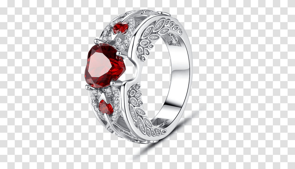 Angel Wing Heart Red Crystal Engagement Ring Red Ring, Jewelry, Accessories, Accessory, Platinum Transparent Png