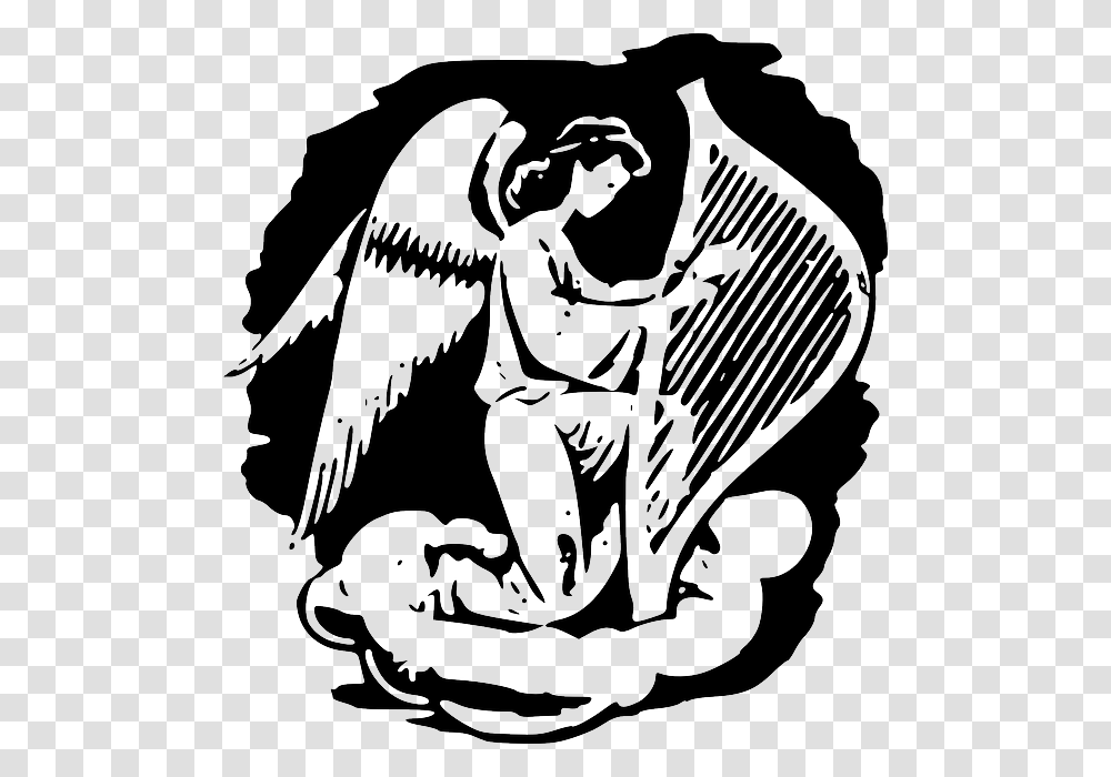 Angel Wings And Halo Angel Playing Harp, Statue, Sculpture, Leisure Activities Transparent Png