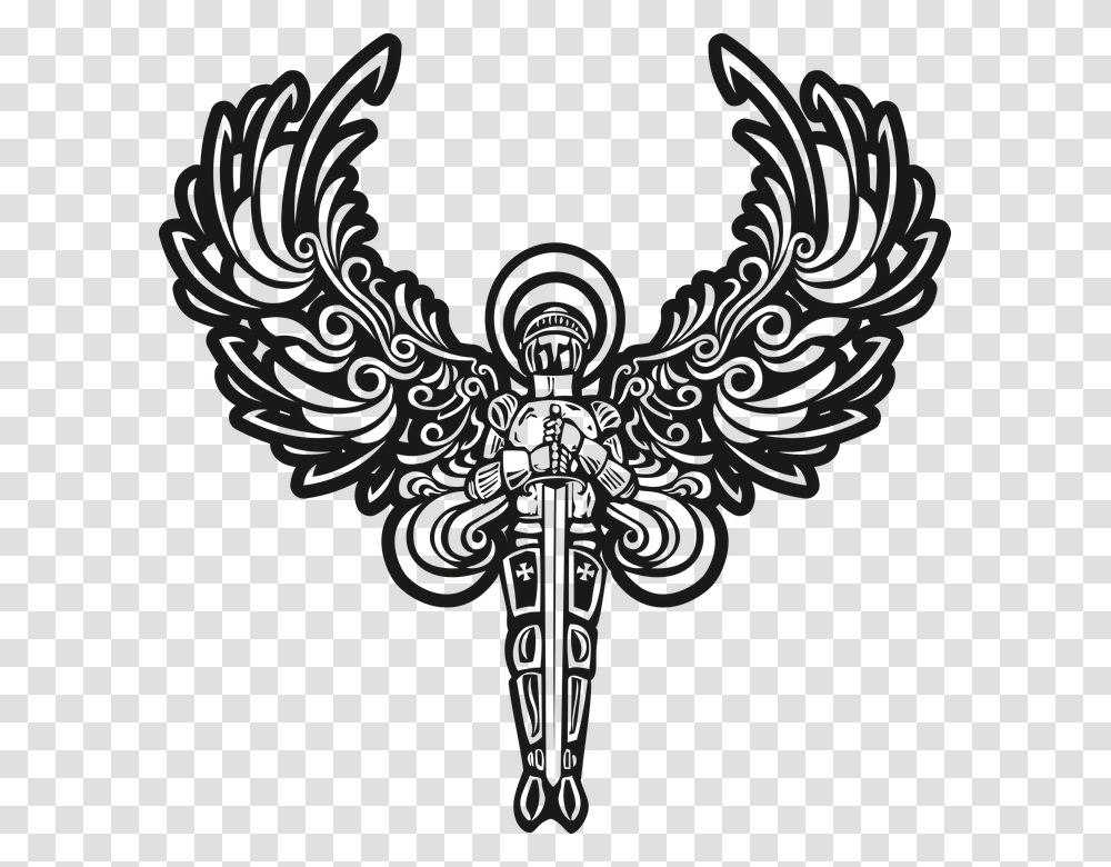 Angel Wings Character No Background Halo Male Faces Falling From The Moon, Cross, Emblem Transparent Png
