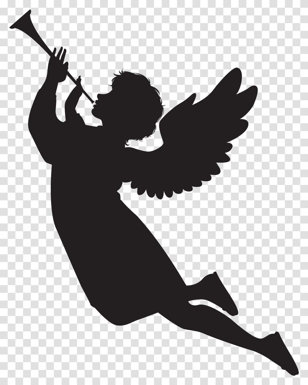 Angel With Trumpet Silhouette, Cupid, Person, Human Transparent Png