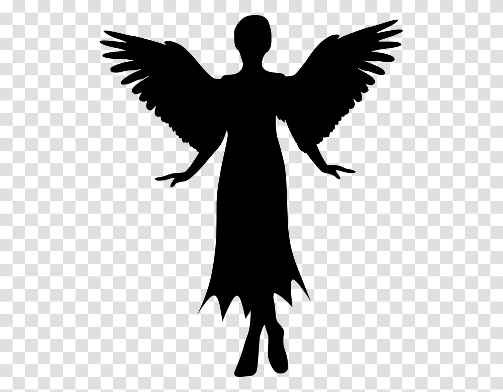 Angel Woman Spirit Feathers Flying Female Girl Angel Silhouette, Gray, World Of Warcraft Transparent Png