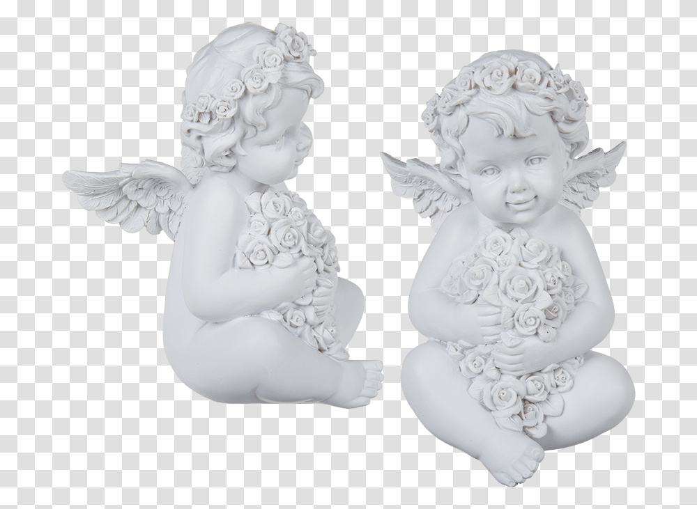 Angel Y Flores Blancas, Statue, Sculpture, Figurine Transparent Png