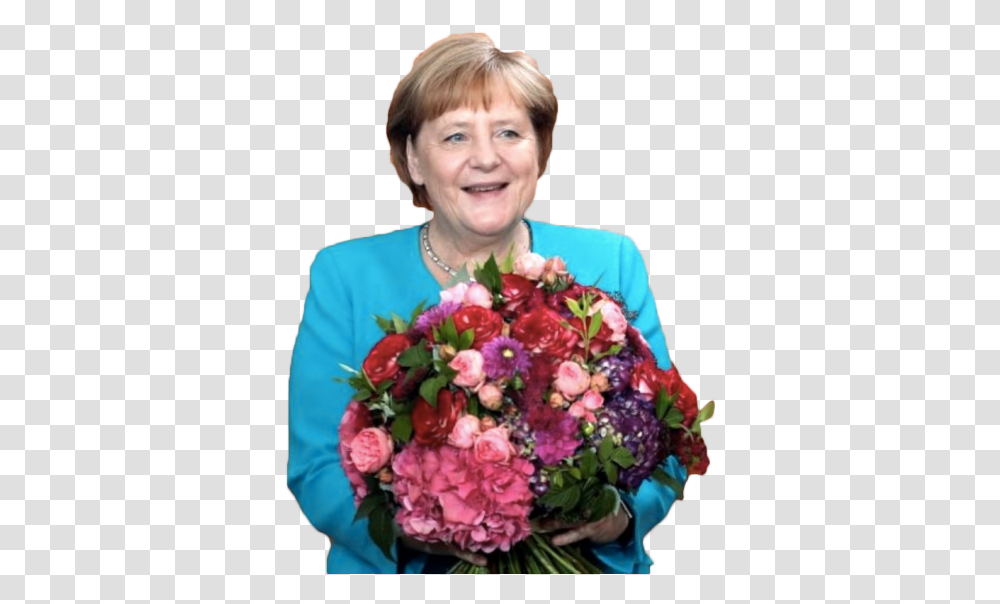 Angela Merkel And Flowers Photo 355 Free Angela Merkel, Plant, Person, Human, Floral Design Transparent Png