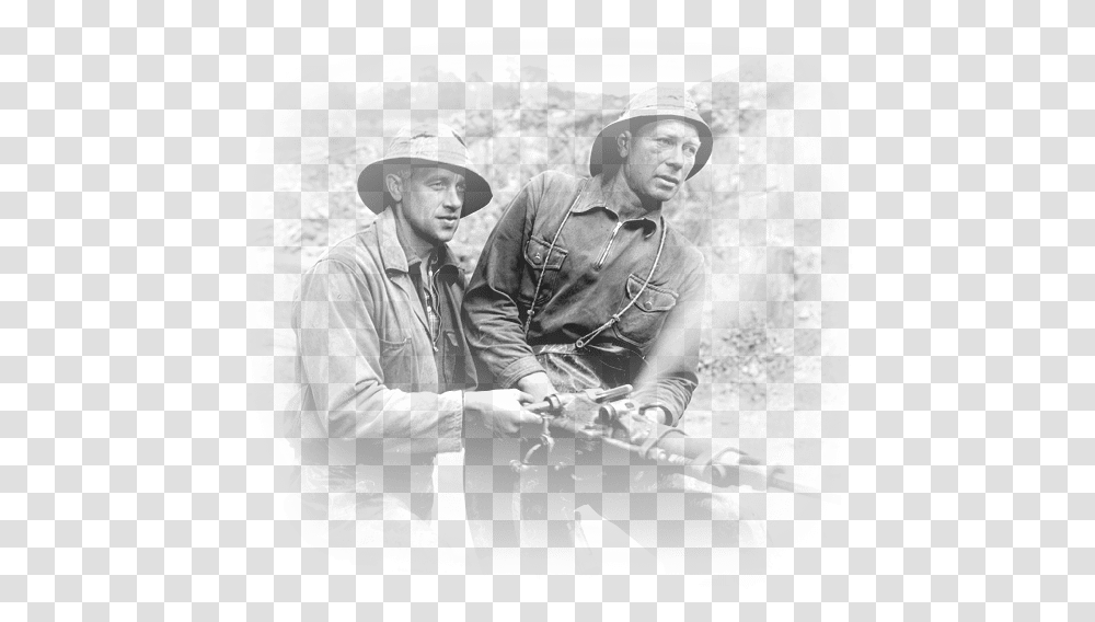 Angell Olsen And His Mate Anton Pedersen Drill Holes Monochrome, Person, Hat, Face Transparent Png