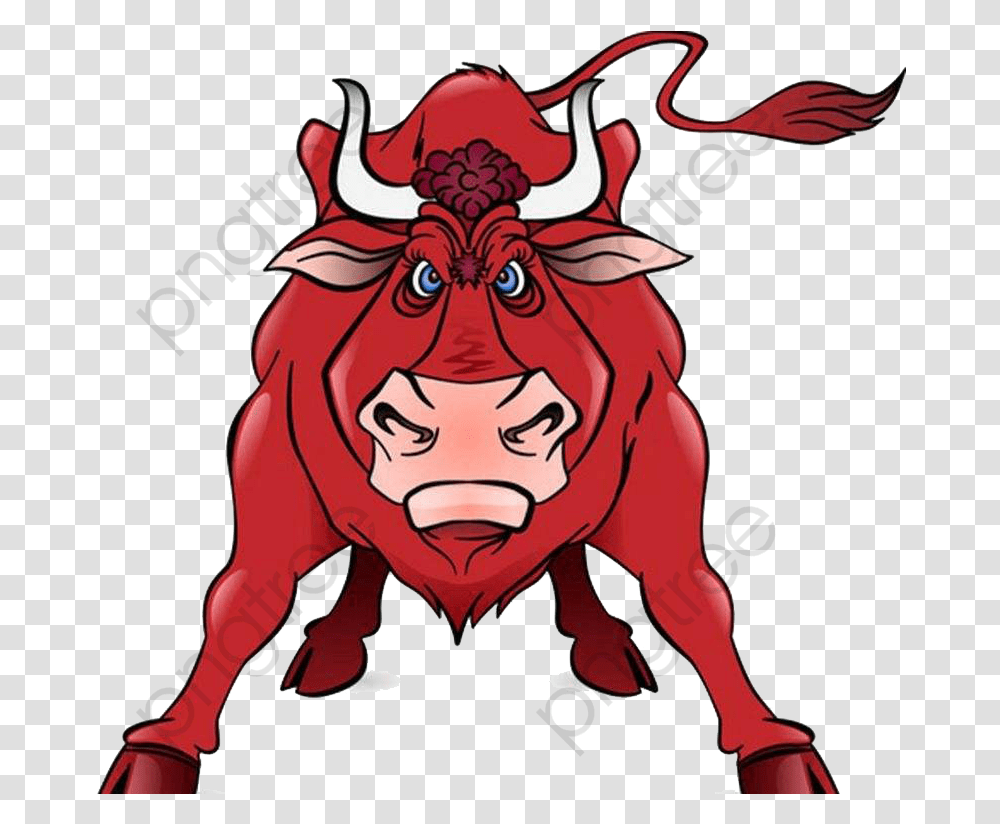 Anger Front Red Bull Raging Bull Cartoon, Mammal, Animal, Wildlife, Deer Transparent Png