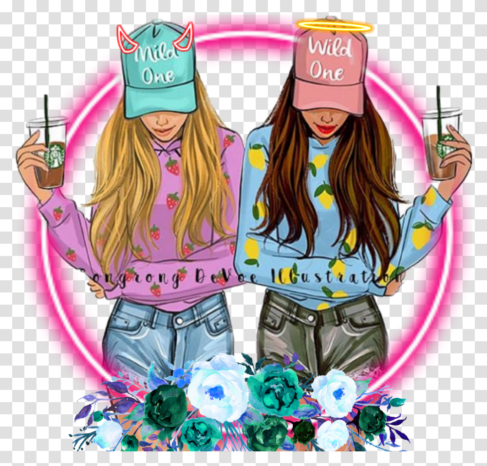 Angle Clipart Best Friends Girls Drawing, Costume, Person, People Transparent Png