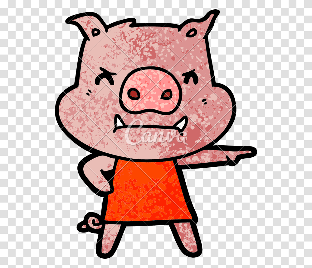 Angry Cartoon Pig In Dress Pointing, Food, Mammal, Animal, Pork Transparent Png