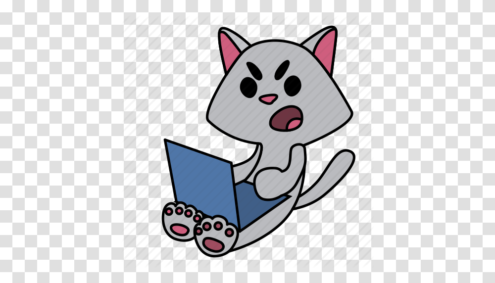 Angry Cat Character Computer Laptop Sitting Icon, Reading, Drawing Transparent Png