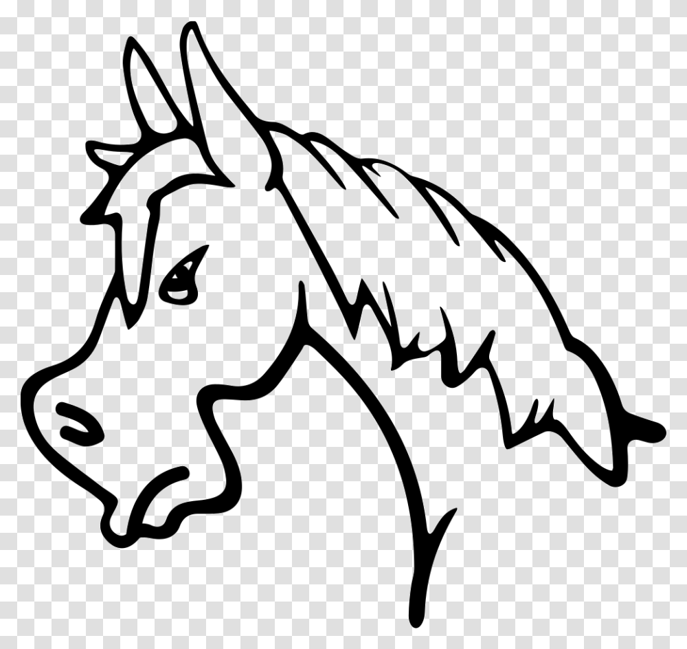 Angry Horse Face Side View Outline Farm Animals Clipart Black And White, Mammal, Dragon, Stencil, Colt Horse Transparent Png