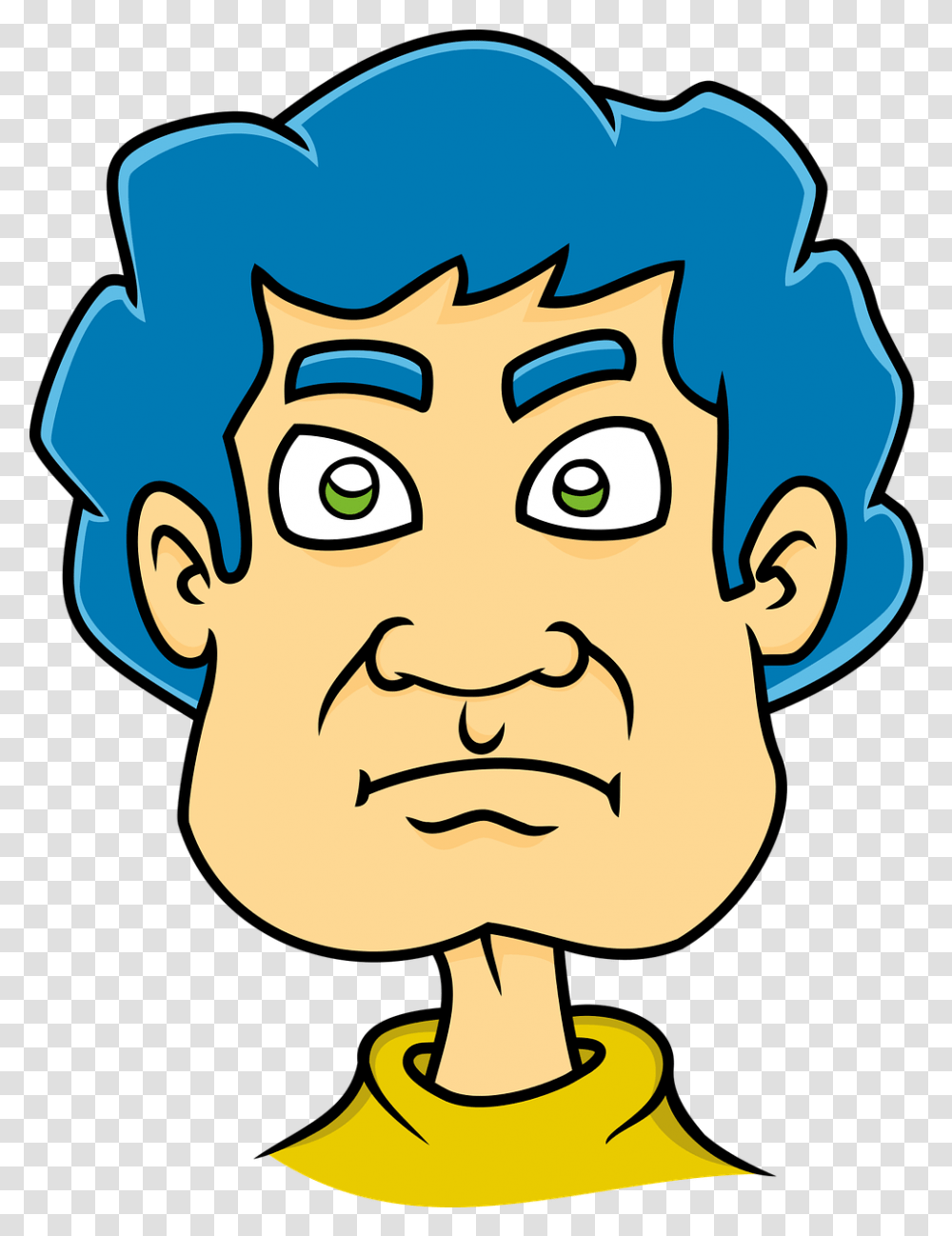 Angry Man Blue Hair Caricature Free Vector Graphic On Pixabay Angry Girl Dface Cartoon, Head, Text, Photography, Portrait Transparent Png