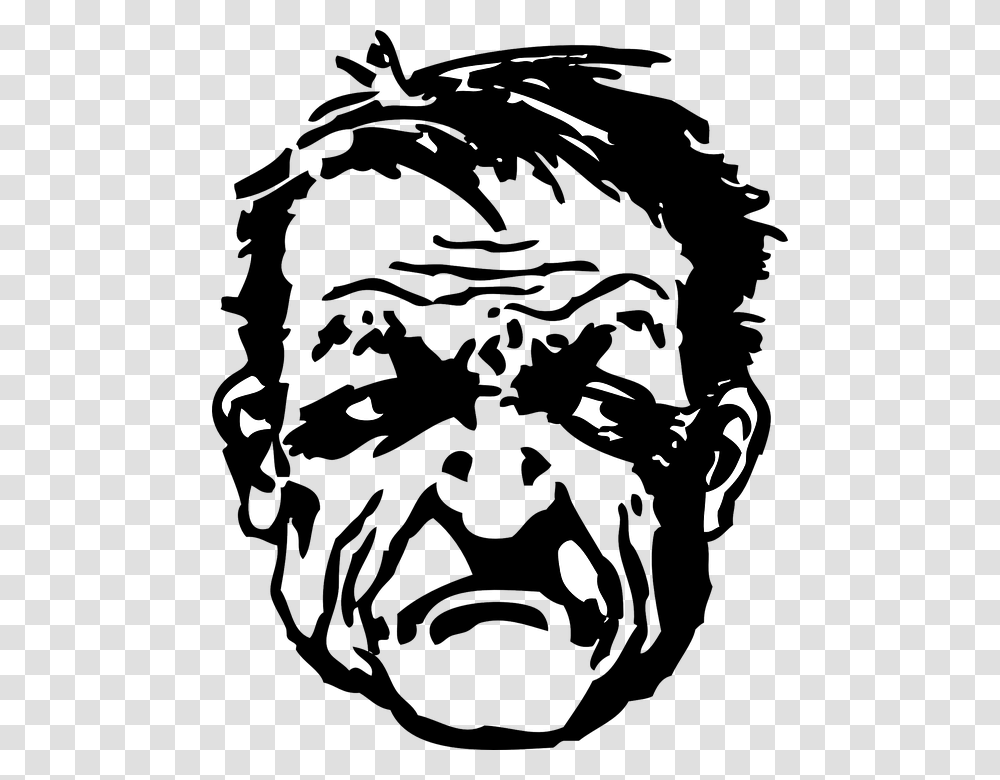Angry Man Grumpy Frown Angered Annoyed Aggravated, Head, Face, Photography, Stencil Transparent Png